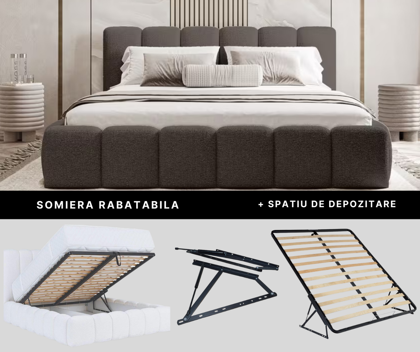 Pat Havana 1B, material bouclé, gri inchis, dimensiuni multiple